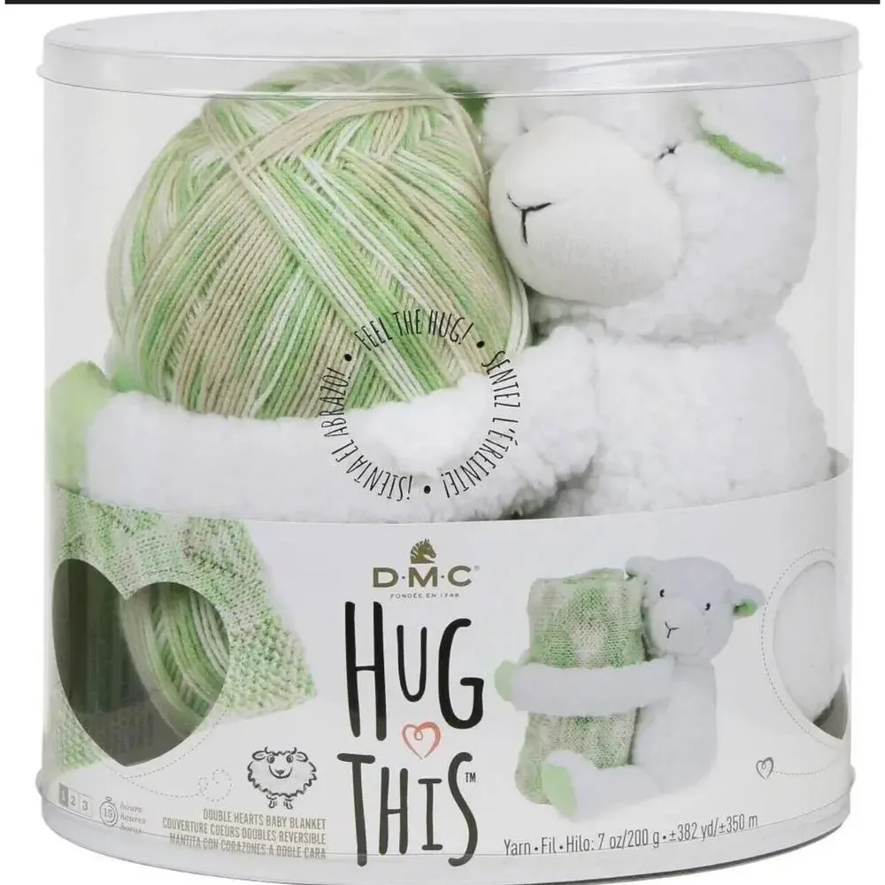 DMC Hug This! Knitting & Crochet Yarn Kit with Lamb Toy New In Box Baby Blanket